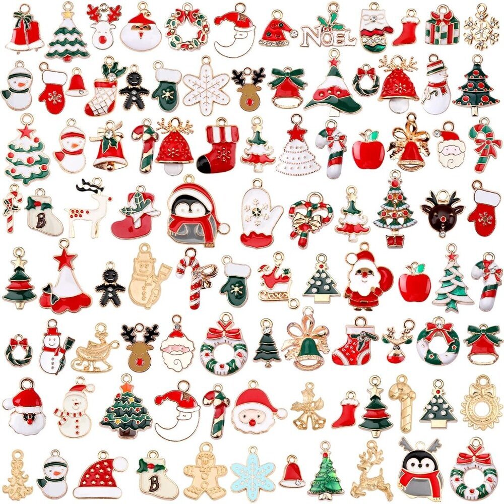 110Pcs Christmas Charms Gold Enamel Jewelry Making Charms Pendant for DIY Xmas B